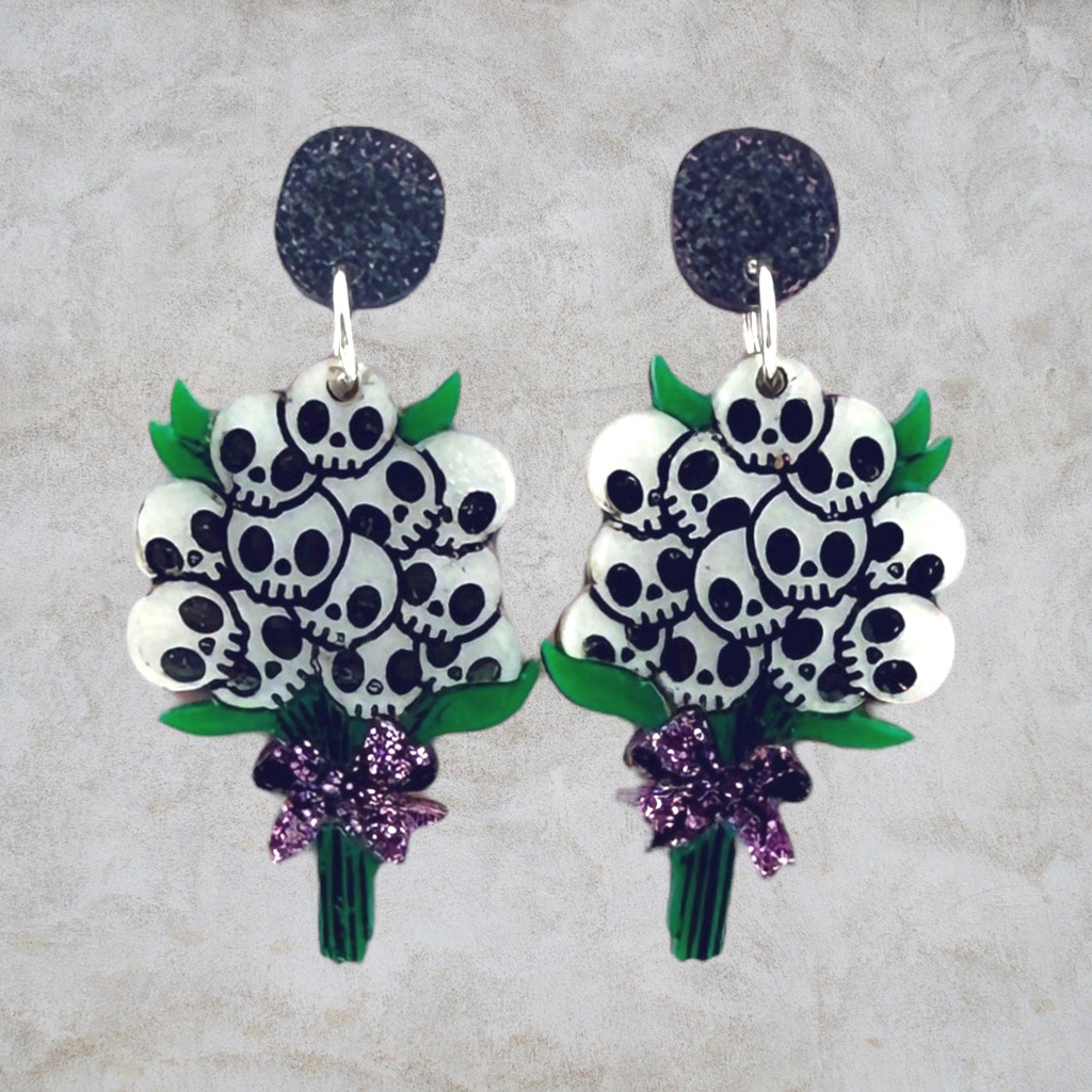 Skull Flower Bouquet Earrings